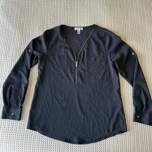 Calvin Klein Dark Grey Zip V-Neck Long-Sleeve Blouse